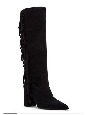 Madden Girl Shakke Black Knee-High Fringe Suede Boots - NIB